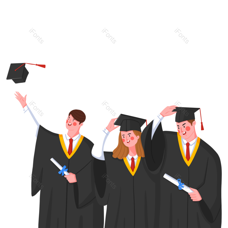 卡通图片,毕业季元素,博士帽PNG,学生免抠素材